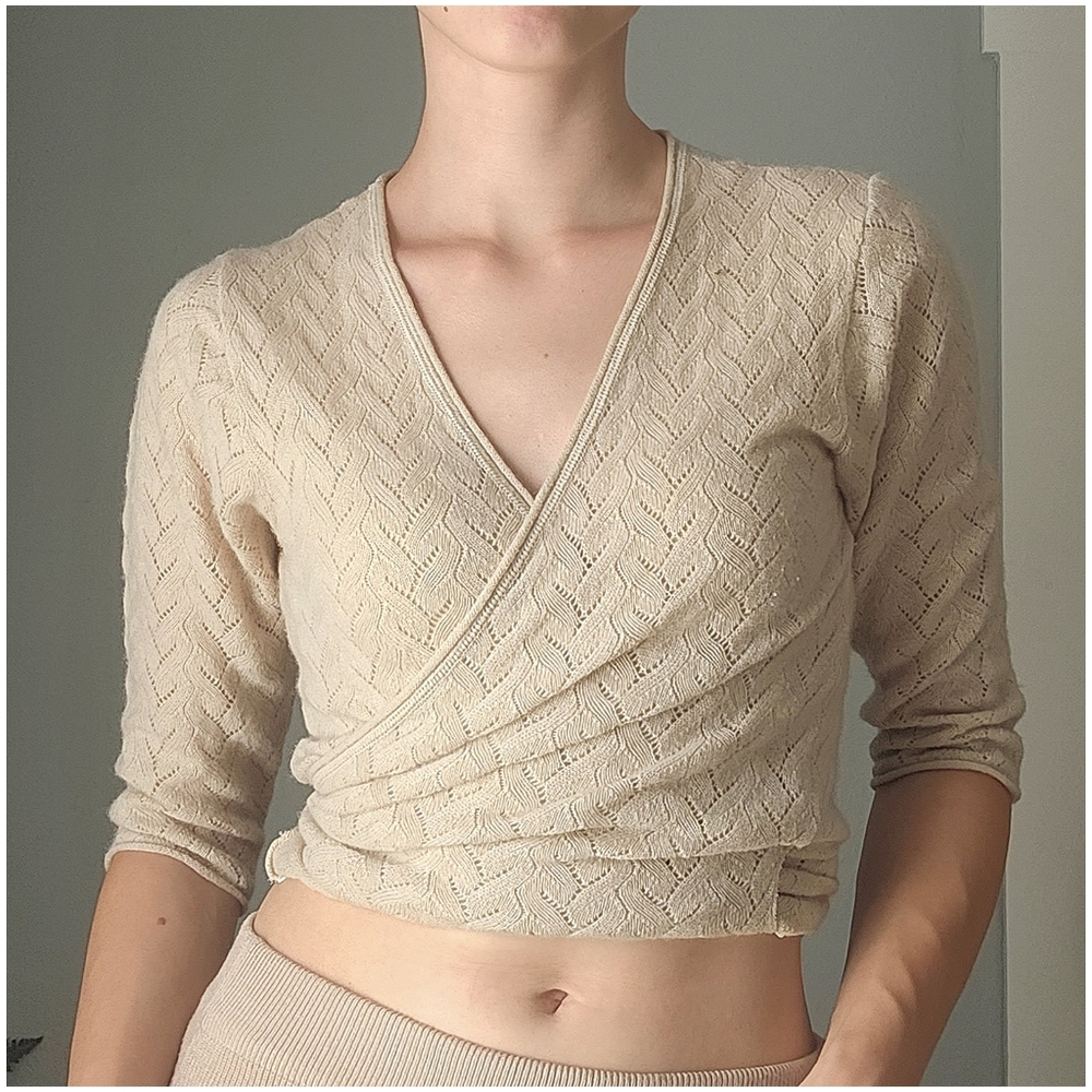 Cashmere Knit Wrap Half Sleeve Top